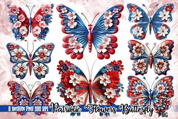 Download 3D Patriotic Flowers Butterfly Clipart - Premium Resources