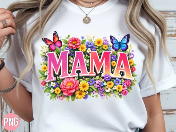 Download Mama Floral Butterfly Colorful PNG SHIRT - Mama floral Collection
