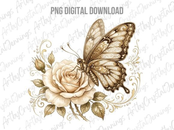Download Vintage Butterfly and Roses PNG - Roses Collection
