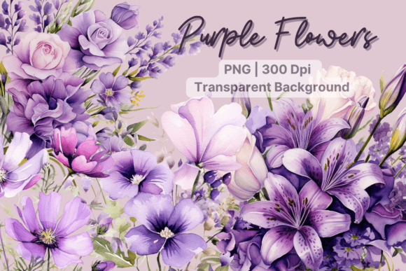 Download Purple Flowers Watercolor Flower Clipart - Premium Bundle
