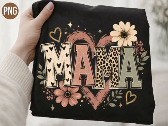 Download Retro Mama Floral Heart PNG T-Shirt - Mama floral Collection