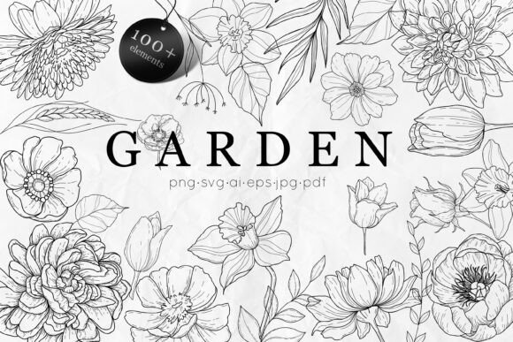 Download Garden Flowers Bundle Line Art SVG - Premium Resources