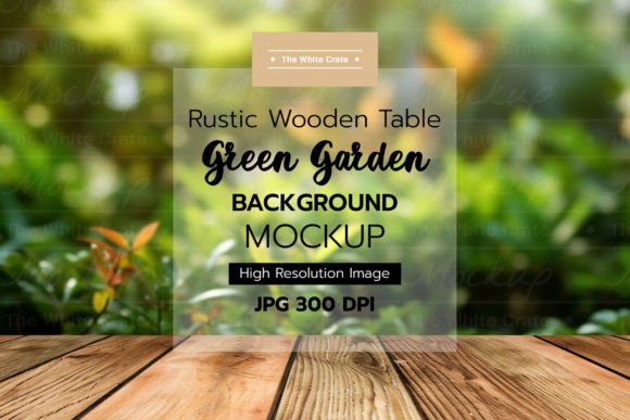 Download Wood Table with Garden Background Mockup - Background Collection